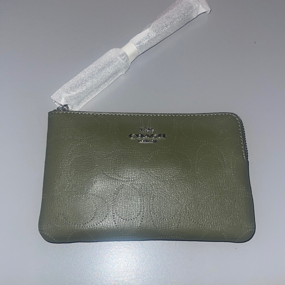 Small Coach wallet corner zip nwt - army green